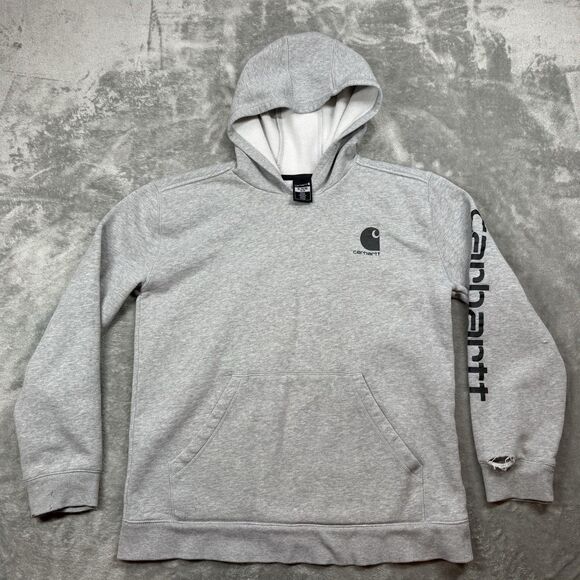Carhartt Hoodie Youth XL Gray Kangaroo Pocket Logo Pullover - Picture 1 of 8